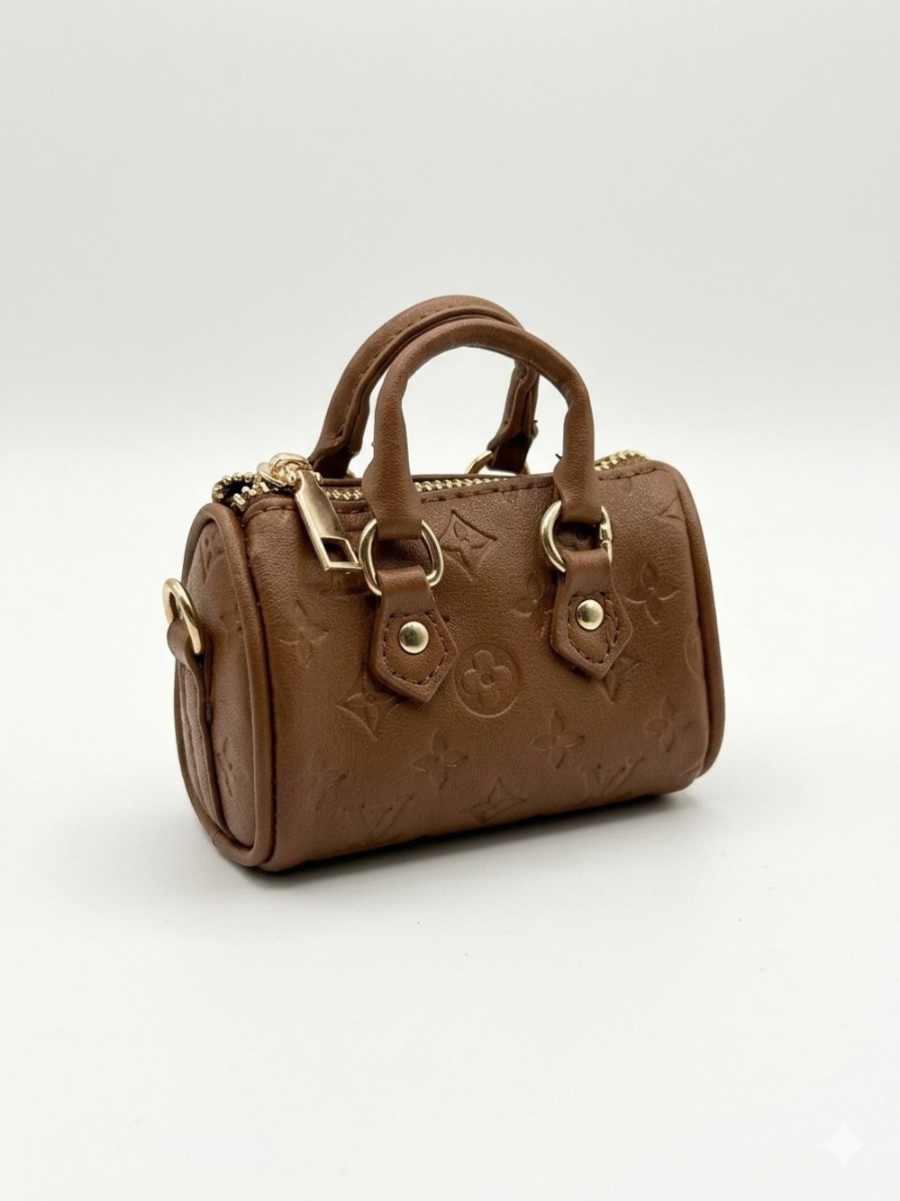 Brown Embossed Mini Duffle Bag Charm